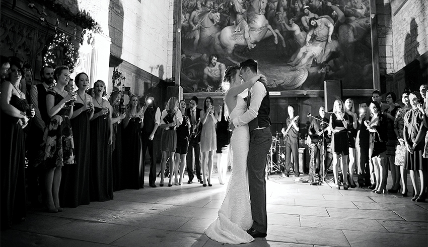 Wedding couples first dance at their wedding at Battle Abbey