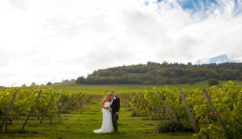 Wedding couple at Denbies Wine Estate