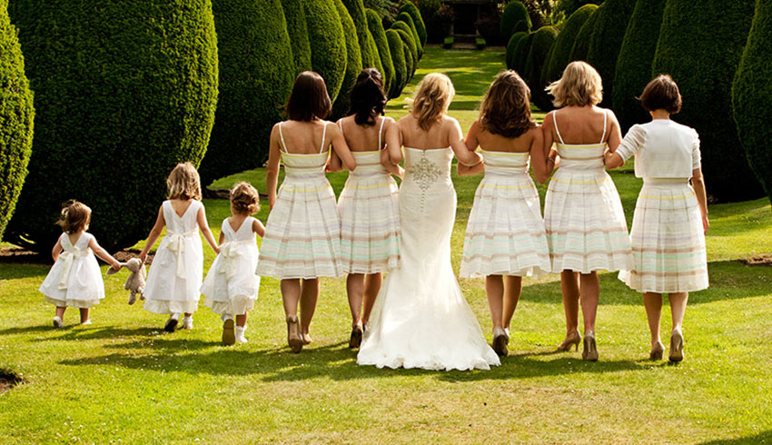 Bridal party in the grounds of the Elvetham