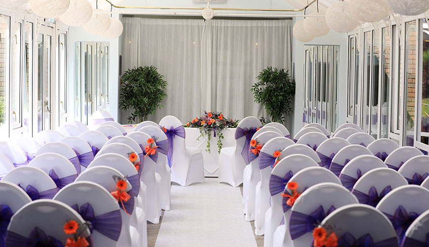 The Hogs Back Hotel, Surrey, showcases a beautiful wedding ceremony room