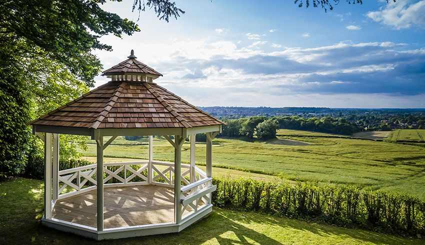 The Hogs Back Hotel, Surrey, provides panoramic views of the surrounding countryside