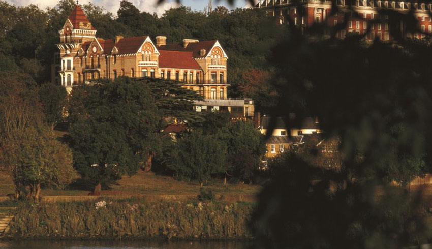 View of the Petersham Hotel from across the River Thames, a Surrey wedding venue