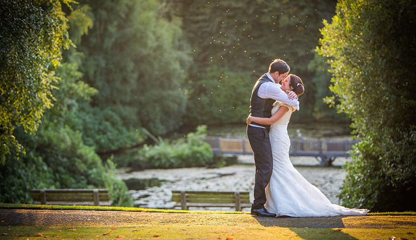 Wedding couple in the grounds of the Spa Hotel, Kent wedding venue