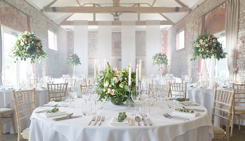 A wedding reception at Farbridge a wedding barn in Sussex