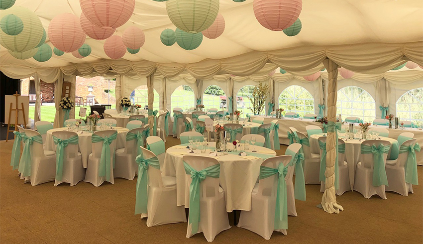The marquee at the Milwards Estate set up for a wedding reception