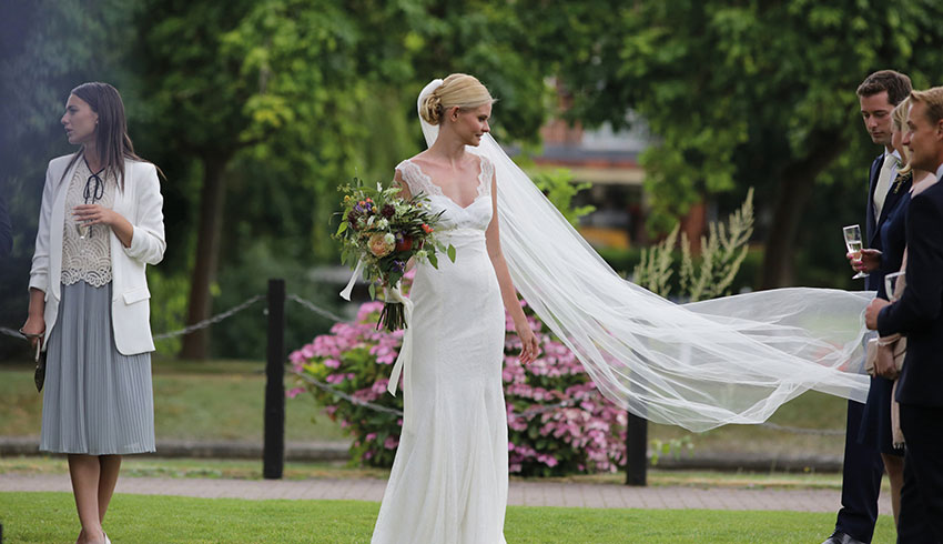 Bride at her wedding at the Runnymede Hotel