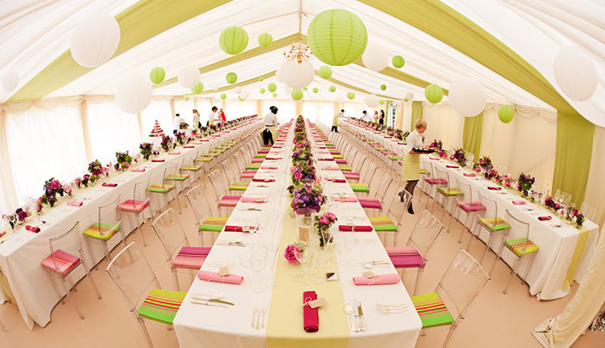Stunning colourful wedding set up at the Elvetham, Hampshire wedding venue