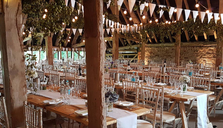 The Sussex Barn set up for a wedding reception